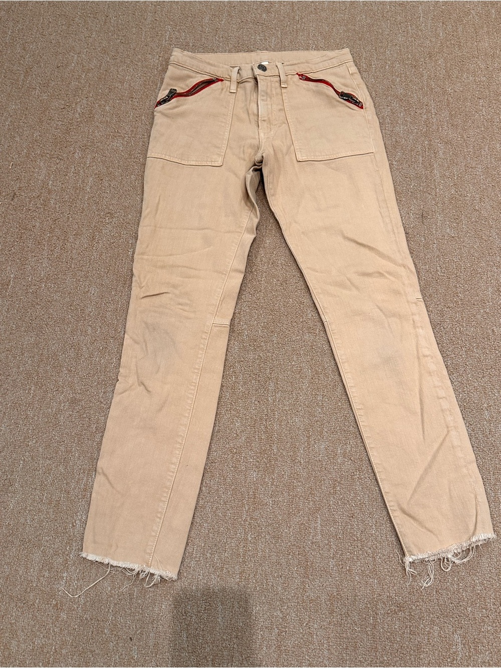 Straight-Leg Women’s Jeans in Light Beige with Frayed Hem